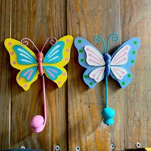 Wooden painted butterfly hooks
